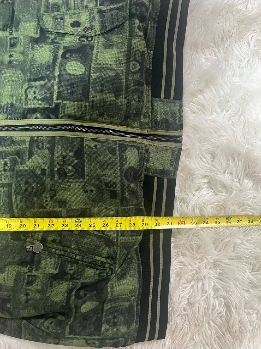 5XL Men’s Green Money-Print Bomber Jacket with Orange Lining